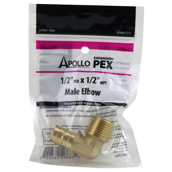 Apollo Expansion Pex 1/2 in. x 1/2 in. MNPT PEX-A Barb Brass 90-Degree Male Elbow Fitting EPXME1212